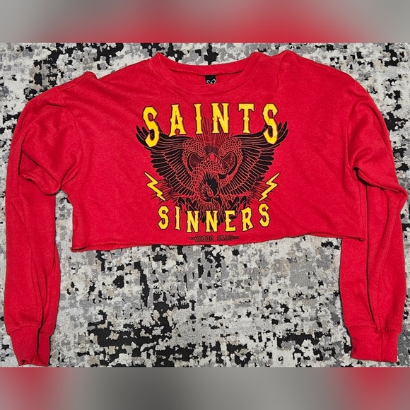 Saints and Sinners Biker Club Long Sleeve Crop Top - Small NWOT - Picture 2 of 6